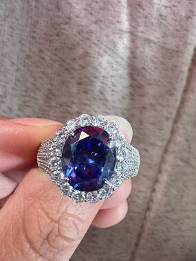 Ring lab colour tanzanite halo sterling silver